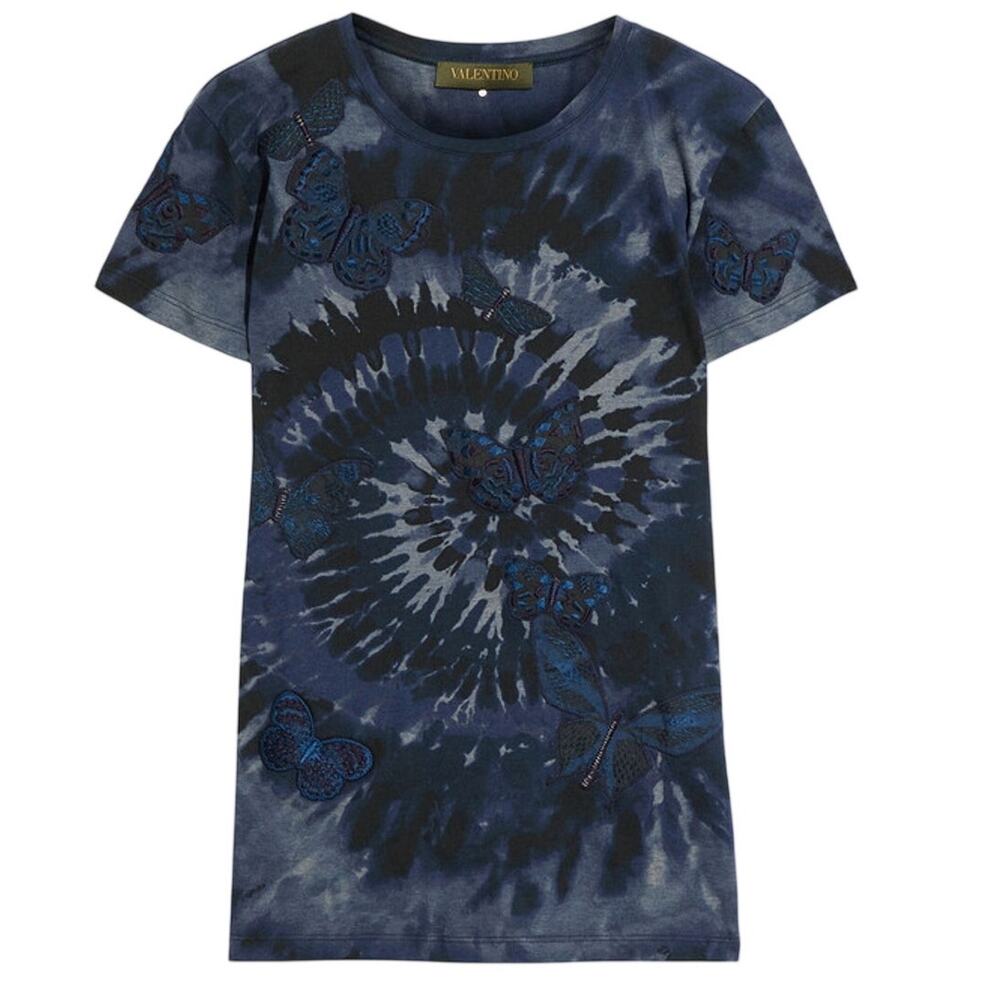 Valentino Appliqued Blue Tie Dye Butterfly T-Shirt Size M